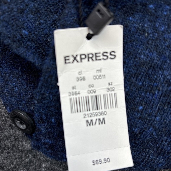NEW Express Merino Wool Shawl Neck Sweater Mens Size M Gray Wool Blend - Picture 4 of 7